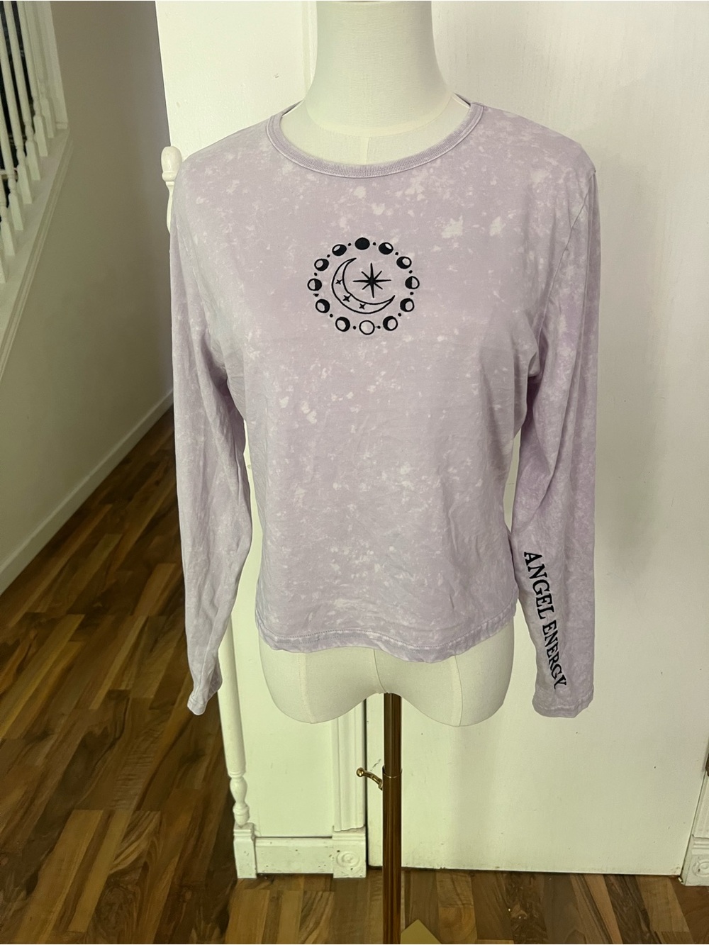 Vintage Y2K Angel Dear Lavender Tie-Dye Long Sleeve Tee Celestial Graphic, XL